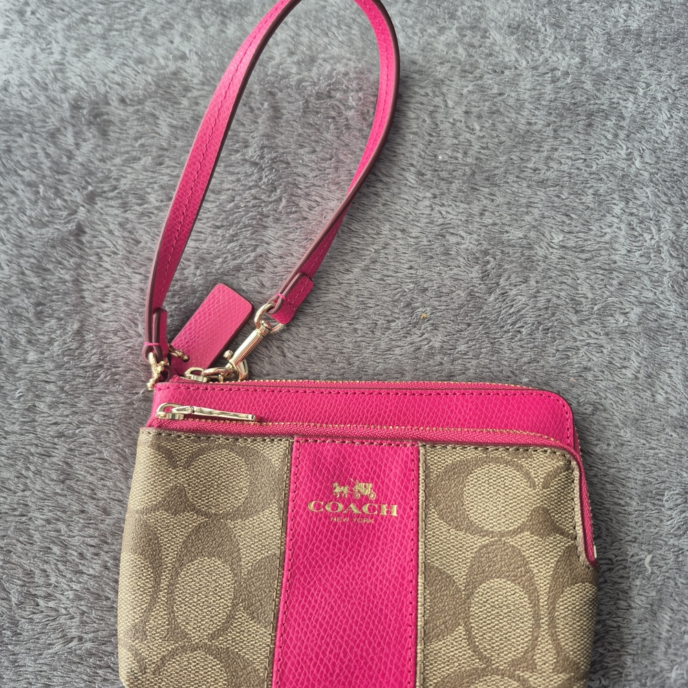 Coach Pink and Brown Wristlet